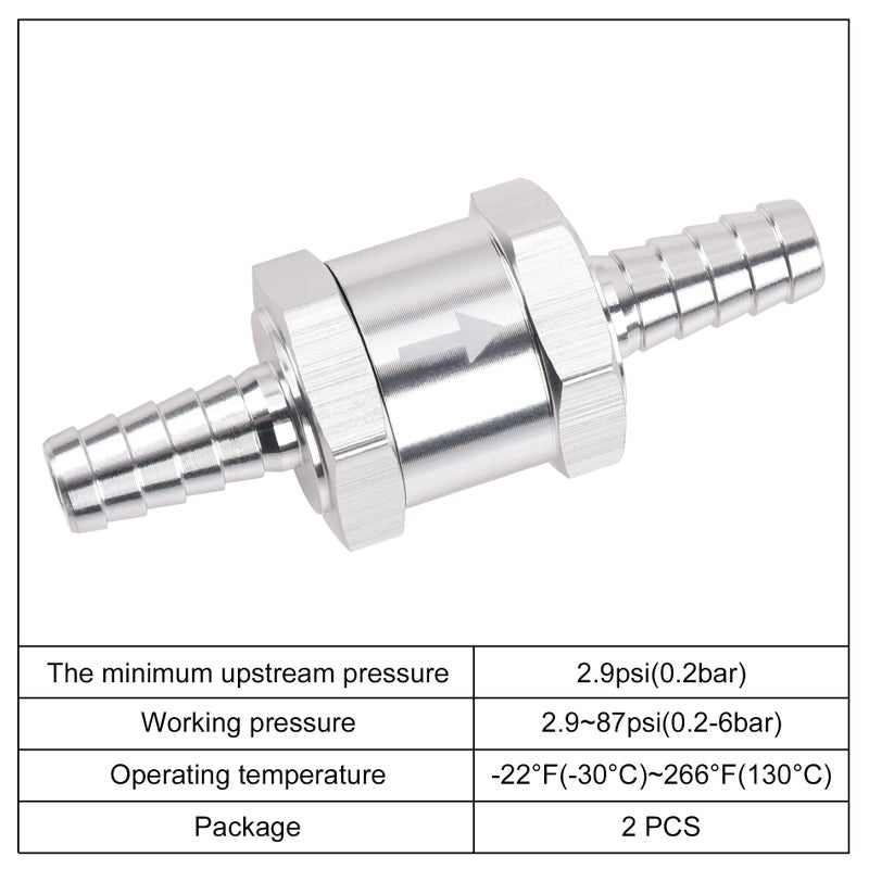 EVIL ENERGY 3/8" Fuel Check Valve One Way Inline Non Return Diesel Gasoline Silver (10mm OD,2PCS) - Image 4